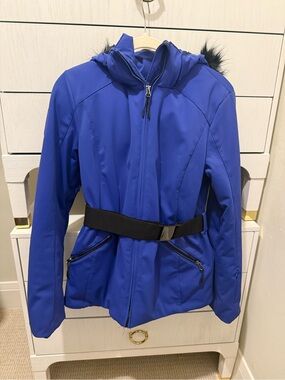 Women's Royal Blue Hooded Ski Jacket with Belt